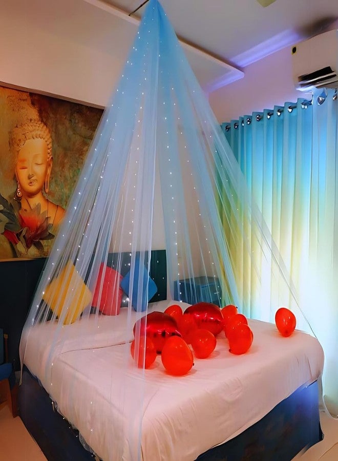 Hemito 6 Pc Canopy Tent for Decoration Blue Back Drop Curtains LED Light Self Adersive Tape with Ribbon| Cabana with Fairy Lights Combo for Valentine Birthdays,Anniversary,Baby Shower,Photo Shoot - Image 1